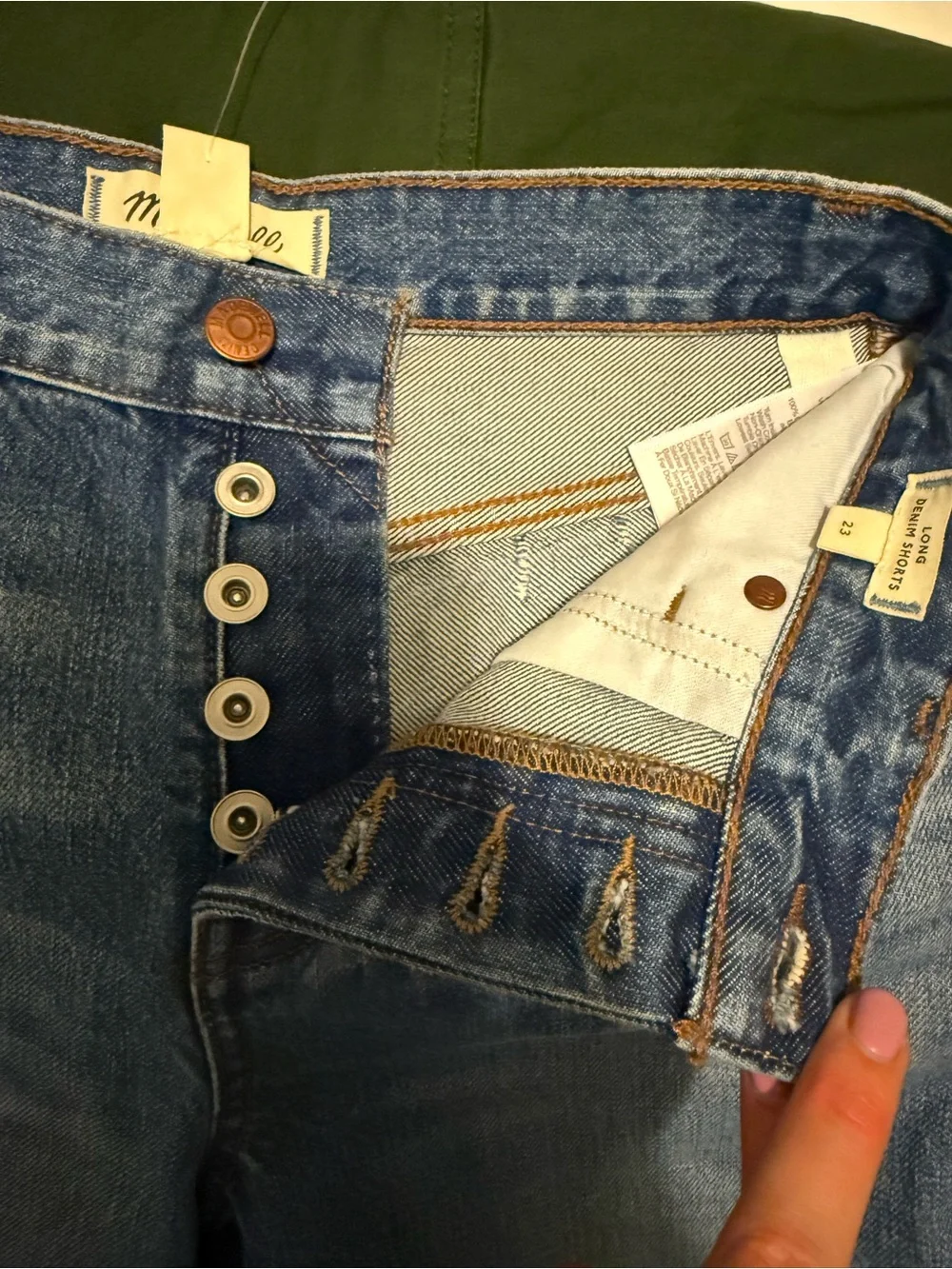 NWT Madewell Women’s Long Denim Shorts with Button Fly